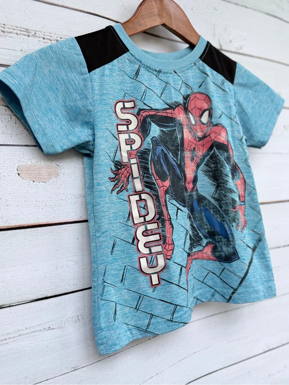 🕷️ Marvel Spider-Man "Spidey" Blue Space-Dye Boy's Graphic Tee - Picture 4 of 6